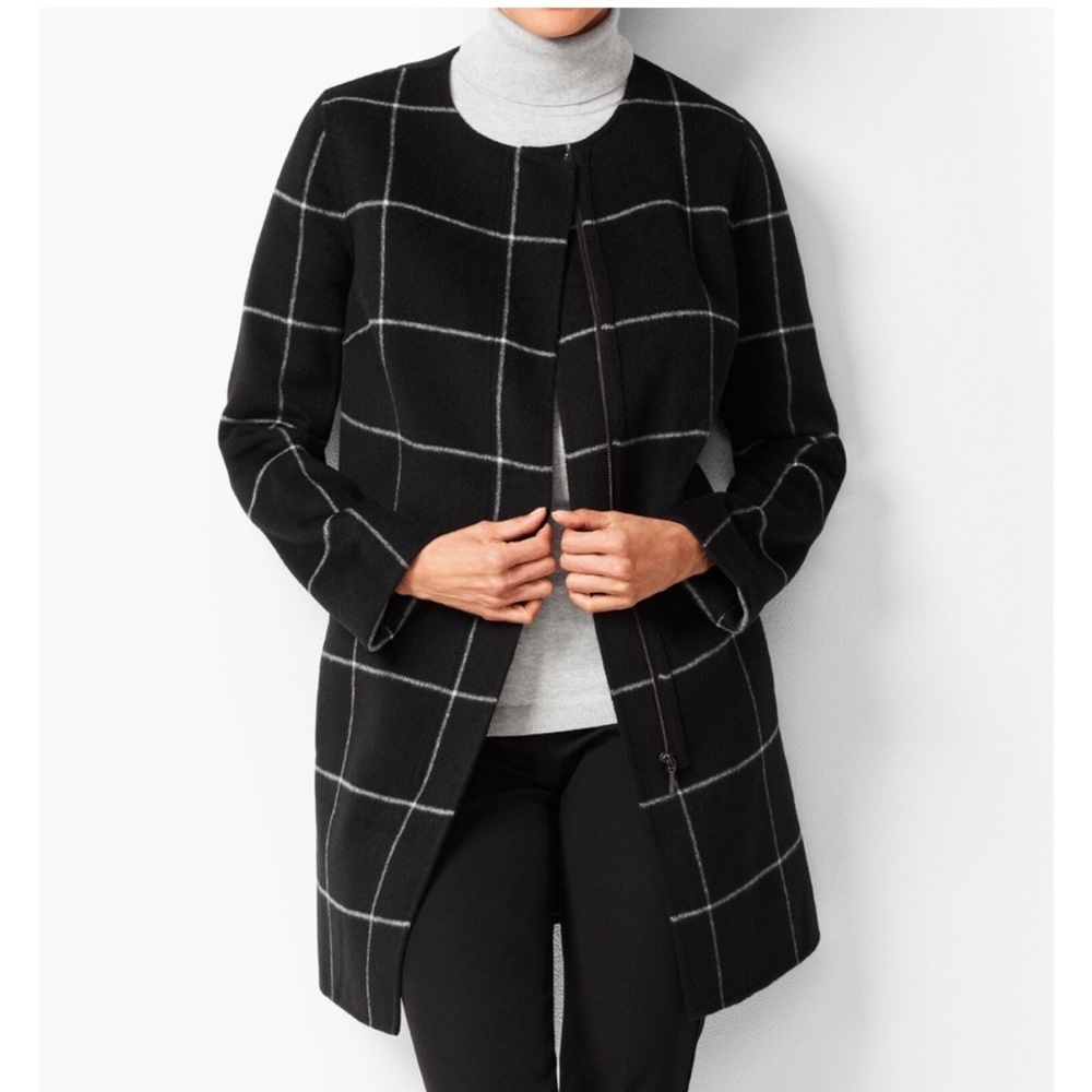 Talbots NWT Windowpane Black Wool Double Faced Jacket‎